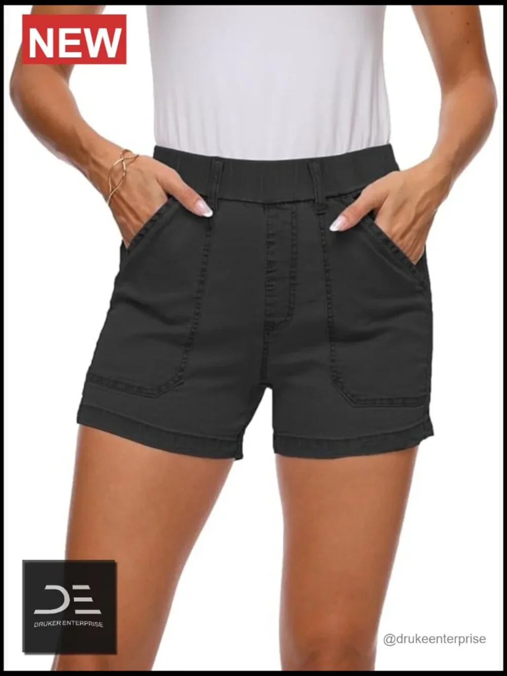 Lightweight Denim Shorts High Waisted Elastic Waist Pockets Casual Baggy Beach